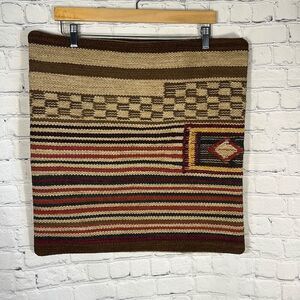 POTTERY BARN Rustic Stripe Pillow Cover 20 x 20 Brown Red Jute Knit Boho Natural